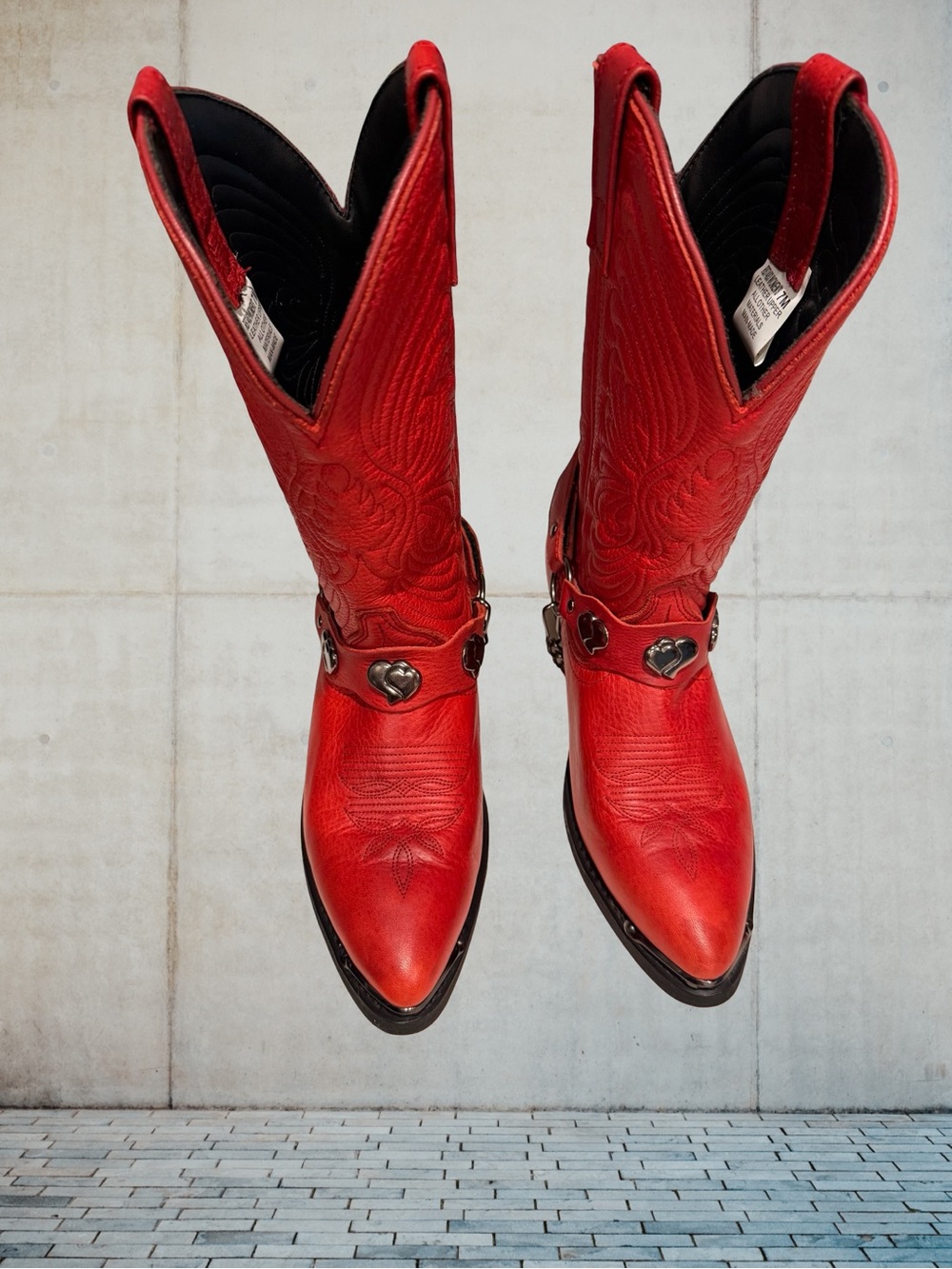 Masterson Boot Co RB7483 Red Embossed Floral Heart Harness Cowboy Boots Wmn 7M - Picture 2 of 12
